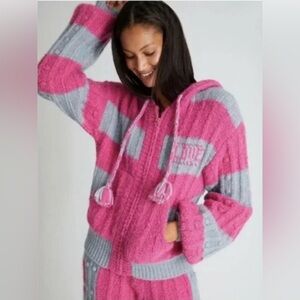 NWT Love Shack Fancy Pink & Gray Alpaca Wool Tirzah Zip-Up Hoodie Jacket